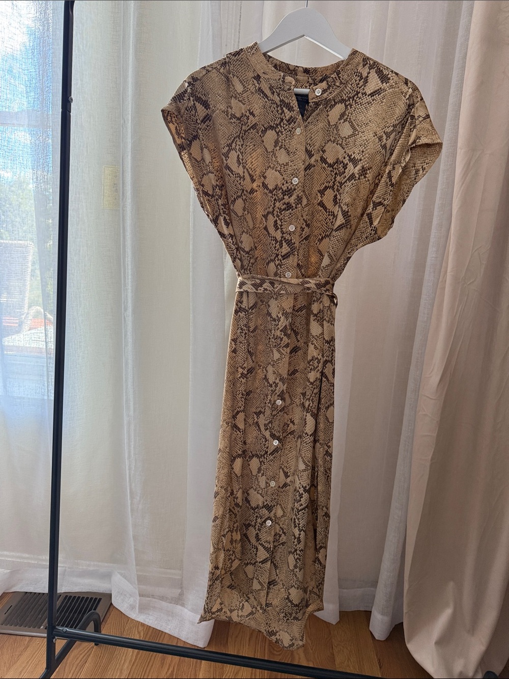 Banana Republic Beige and Brown Snake-Print Midi Dress